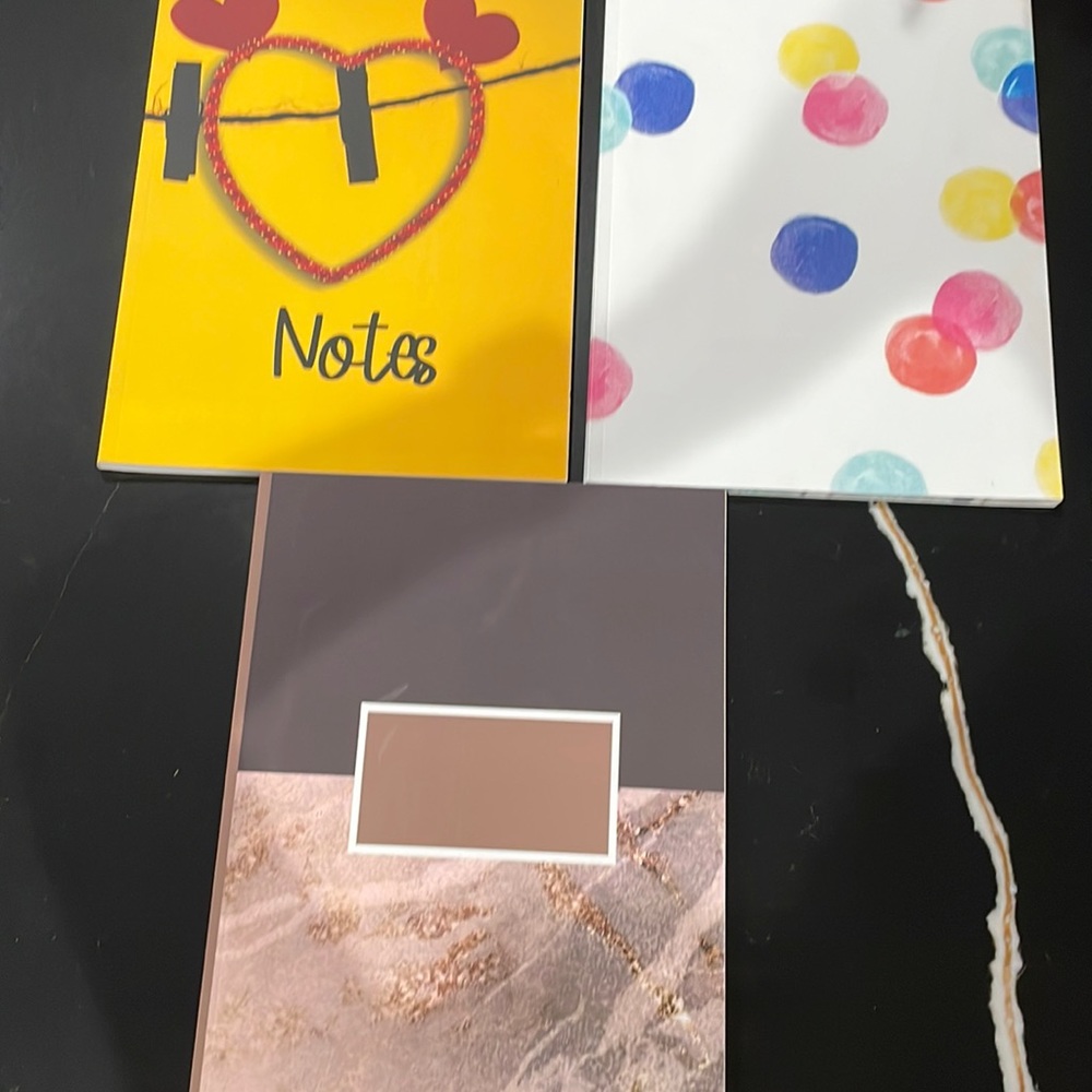 SET: THREE PAPER NOTEBOOKS/STUDY PLANNER. I love notes, dots, brown granite. NH8